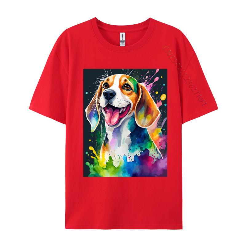 Beagle Dog Art Splash Colorful T Shirt Mens Pure Cotton Cute Style TShirts Crew Neck Tees Clothing Streetwear