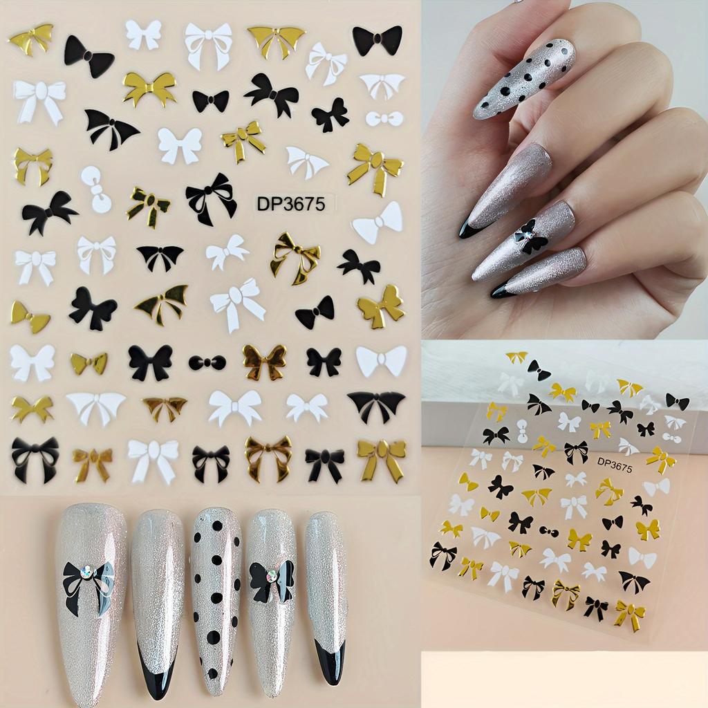 1 Stück Nail Art Aufkleber Abziehbilder - Gestickte 3D Goldfolien Herzen, Sterne & Schmetterlinge, Selbstklebende Kunststoff Nageldekoration für Frauen