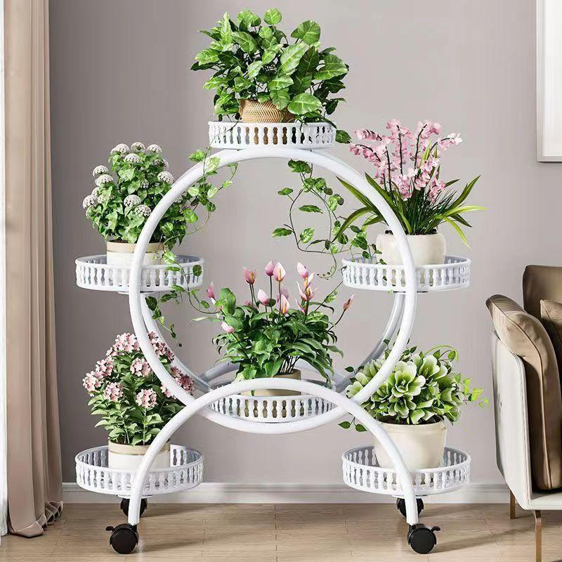 Floor Standing Mobile Plant Rack with Wheels Epipremnum Pot Stand Iron Multi-Layer Balcony Flower Shelf Storage Organizer