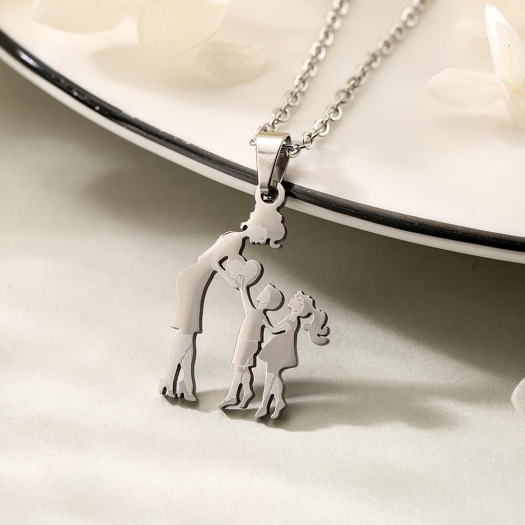 Silver Color Mom Daughter Family Necklace Stainless Steel Chain Daughter Silhouettes Necklace Mothers Day Jewelry