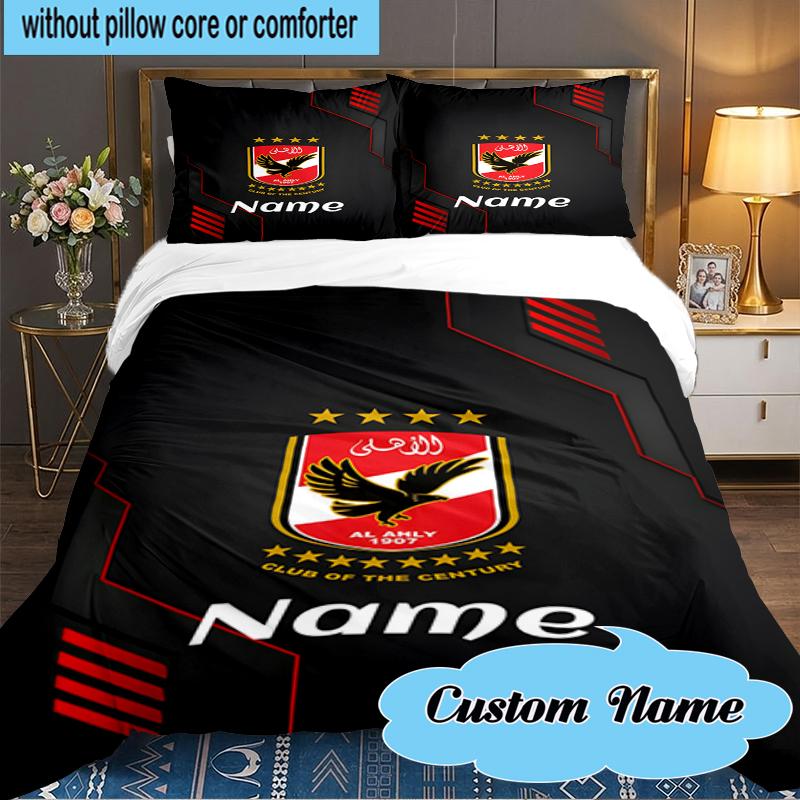 Custom Name Al-Ahly Club Crest Bedding Set 3pcs, Bedding Set Including 1pc Duvet Cover And 2pcs Pillowcases for Bedroom, Dormitory Gift