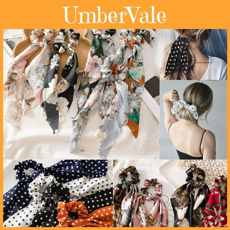 Versátil Laço de Cabelo Floral Scrunchie Lenço Com Faixa de Cabelo Elástica Chic Boho Fita
