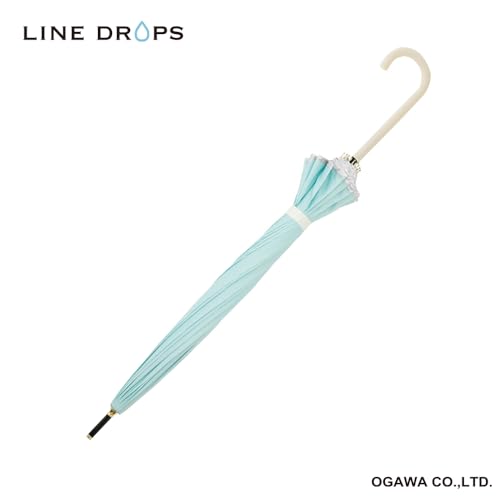 Ogawa Women's Long Umbrella, Large, Durable, Jump-Style, 60cm, Linedrops, Solid Mint Green, Colorful Piping, Water-Repellent, 57399