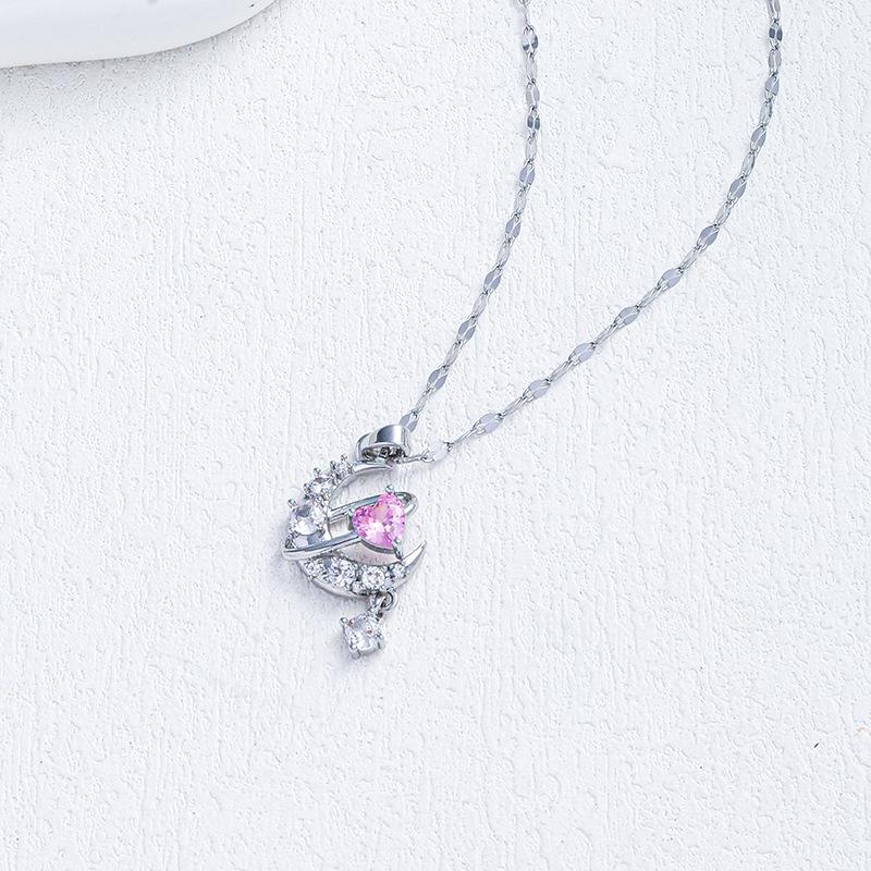 

Ожерелье «Лунная любовь» Женское Легкая роскошь Простое Универсальное Темперамент Инкрустированный Розовый Циркон Цепочка на ключицу