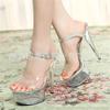 2025 Sommer neue Stiletto-Sandalen wasserdichte Tabelle Lackleder Schnalle High Heels Ein-Wort-Schnalle mit Fischmaul Damenschuhe