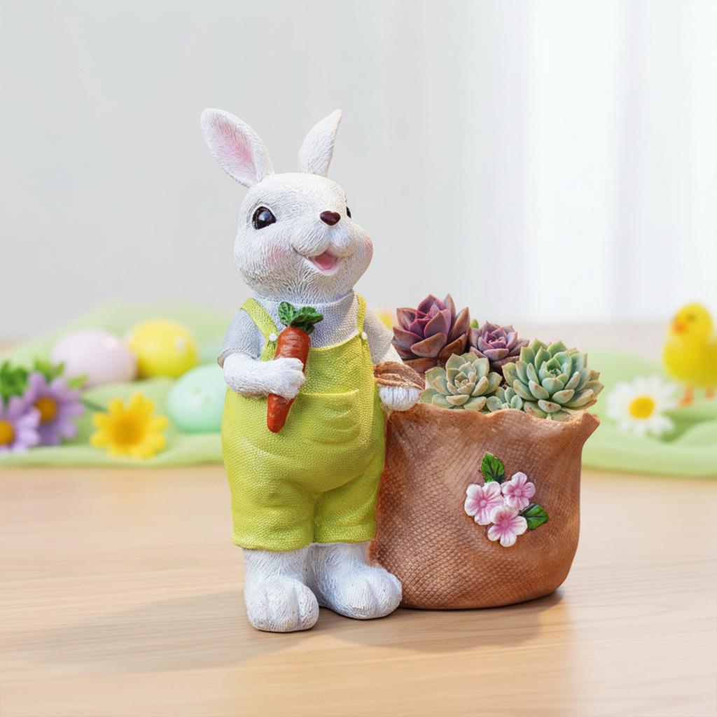 Funny Easter Planter Reusable Bunny With Carrot Flower Pot Multi-Purpose Animal Succulents Holder for Home Festival Decoration