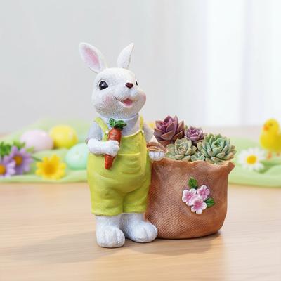 Funny Easter Planter Reusable Bunny With Carrot Flower Pot Multi-Purpose Animal Succulents Holder for Home Festival Decoration