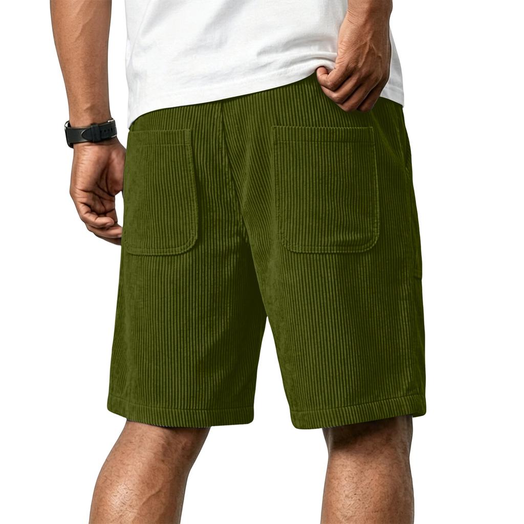 Men's Casual Corduroy Drawstring Shorts with Patch Pockets and Adjustable Waistband Comfortable Fit for Everyday Wear