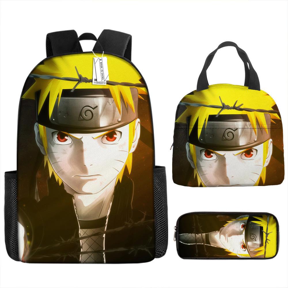 Naruto Schoolbag Elementary School Boys Large Capacity Schoolbag Lunch Bag Pencil Case Three-piece Set