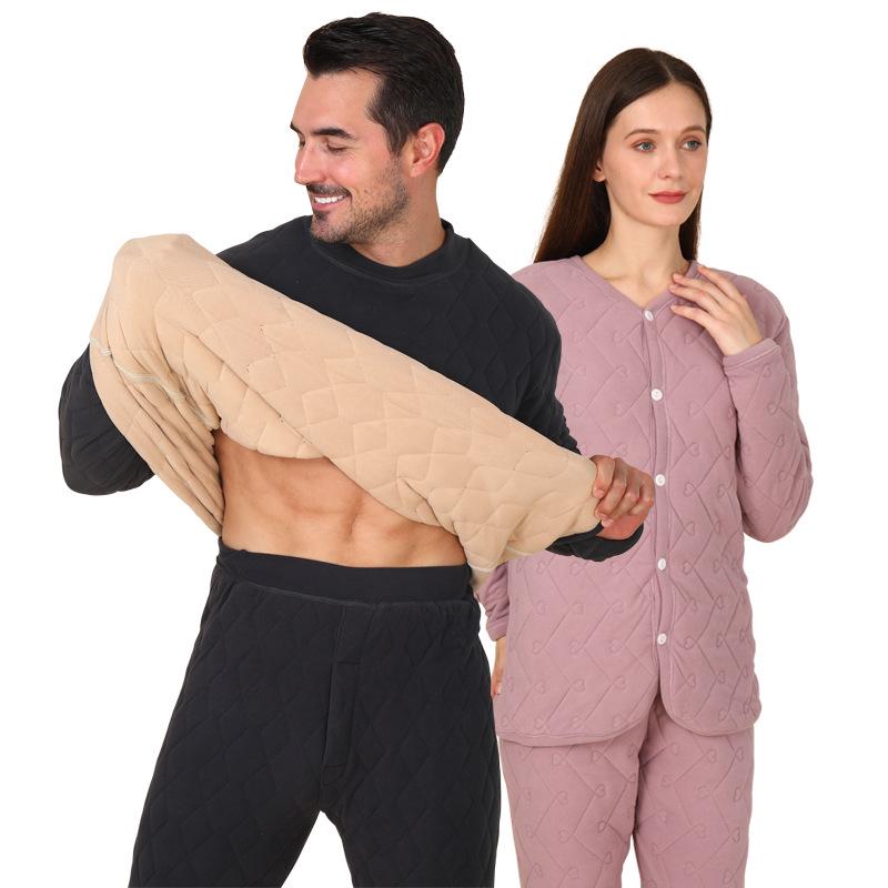 500g Extra Thick Fleece-Lined Quilted Thermal Set for Men & Women - Middle-Aged & Elderly