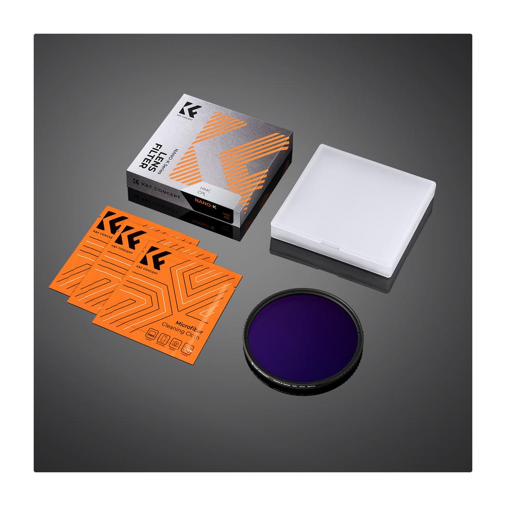 K&F CONCEPT K Series 49-82mm Filters UV/CPL/ND2-400/Black-Mist 1/4 Cap Clean Cloths Camera Lens Filter Set for Nikon Canon Leica