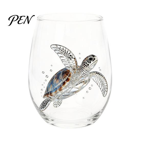 Beach House Kitchen Decor Marine Animal Theme Clear Glass Tumbler, Handcrafted Painted Glassware, Artistic Nautical Decorative Cup Creative
