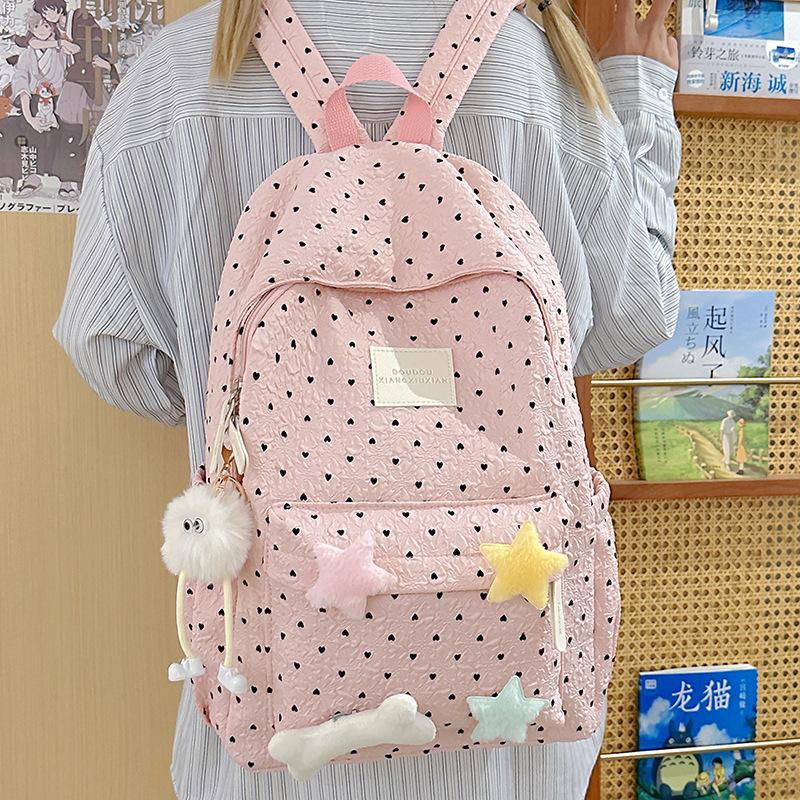Japanese ins style schoolbag female college student simple polka dot girl backpack large capacity junior high school student girl backpack