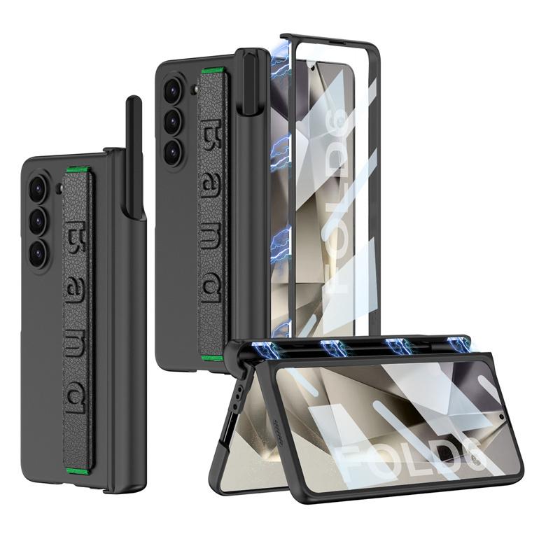 With Wrist Strap Pen Holder Case for Samsung Galaxy Z Fold 7 6 5 4 Cover with Screen Glass Pen Slot Hard for Galaxy Z Fold3 Case