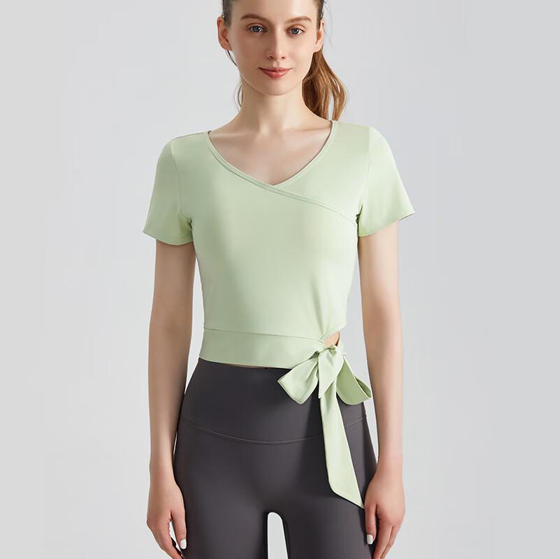 

Women s V-Neck Side Tie Short Sleeve Yoga Crop Top XL