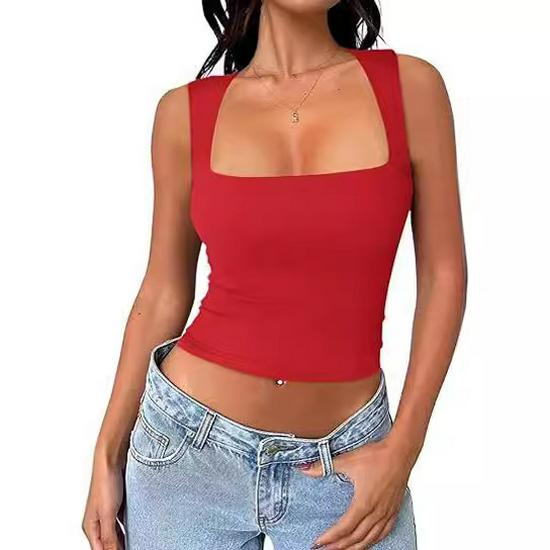 European-American Style Sleeveless Square Neck Milk Silk Camisole for Women