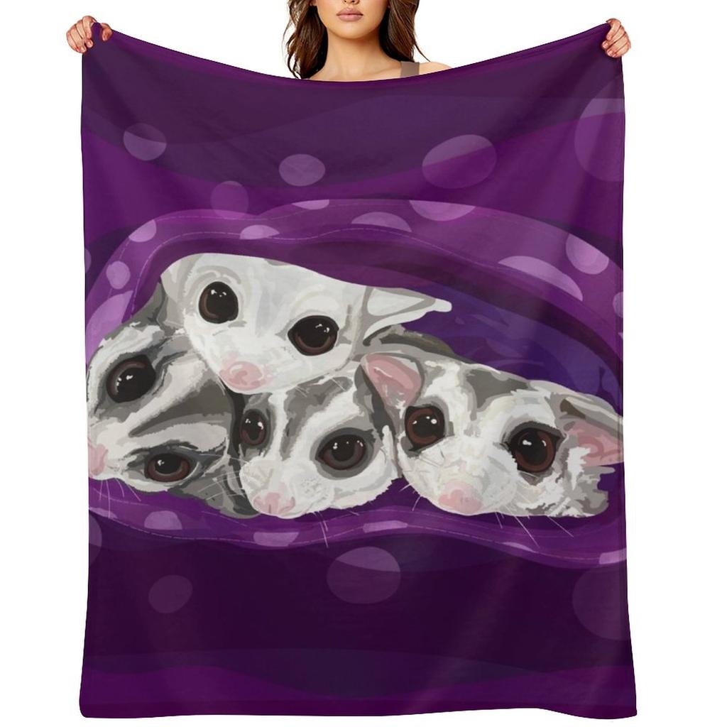 Adorable Sugar Glider Digital Artwork, Cuddle Gliders Throw Blanket Bed Summer Cute Blankets For Sofas Blankets