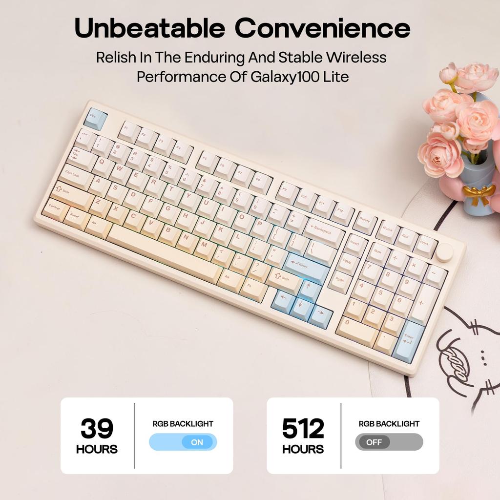 EPOMAKER Galaxy100 Lite Gaming 1800 Aluminum Mechanical Keyboard with Numeric 8000mAh Hot Creamy Key RGB Gasketed Construction Marble White QMK/VIA