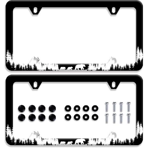 Moon License Plate Frame Starry Sky Moon Phases License Plate Stainless Steel Car Accessory Personalize Funny License Plate Holes Screws Decorative