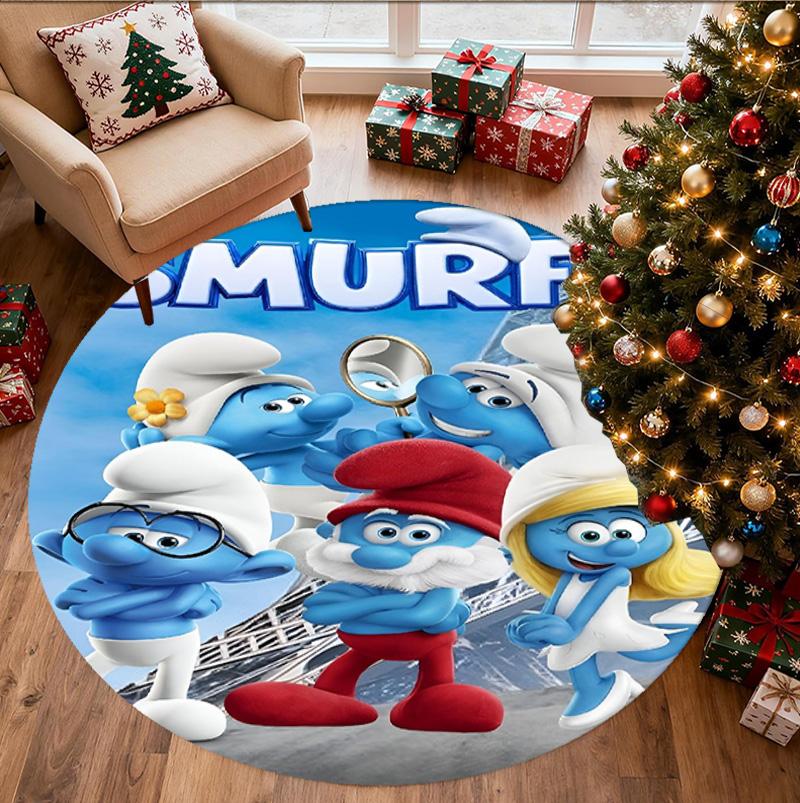 Blue Smurfs Pattern Round Rug, Indoor/Outdoor Mat, for Picnic, Gameroom, Bedroom, Office, Living Room, Home Decor Carpet, Birthday Gift