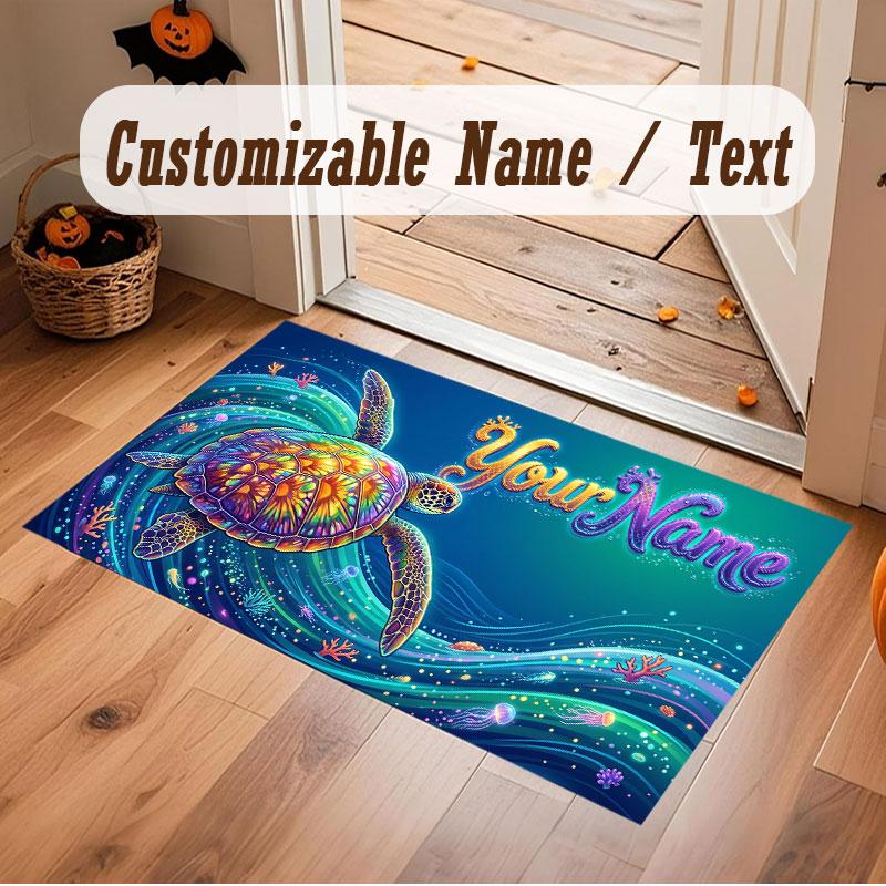 Octopus Sea Life Theme Crystal Velvet Floor Rug Personalized Custom Name Text Warm Carpet Home Decoration