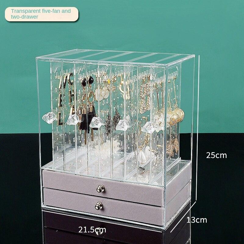 

Коробка для хранения серег с серьгами большой емкости, зажимами для ушей, ожерельями, прозрачной пылезащитной фланелевой стойкой для хранения шкатулки для ювелирных изделий