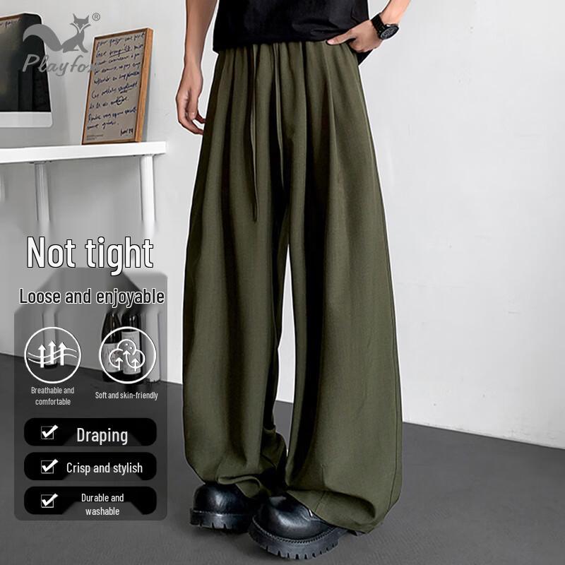 PLAYFOX Men s Summer Breathable Anti-Wrinkle Casual Pants M