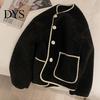 Front Placket Jacket Women Autumn Winter Coat Single-breasted Solid Color Loose Patch Pockets Warm Thermal Thick Long Sleeves Cardigan Daily Wear