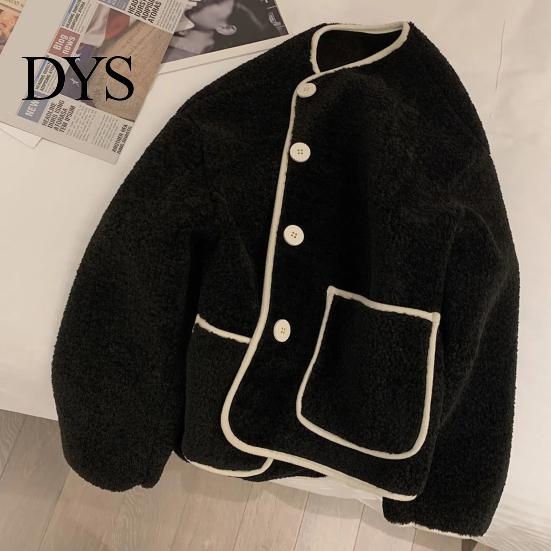 Front Placket Jacket Women Autumn Winter Coat Single-breasted Solid Color Loose Patch Pockets Warm Thermal Thick Long Sleeves Cardigan Daily Wear