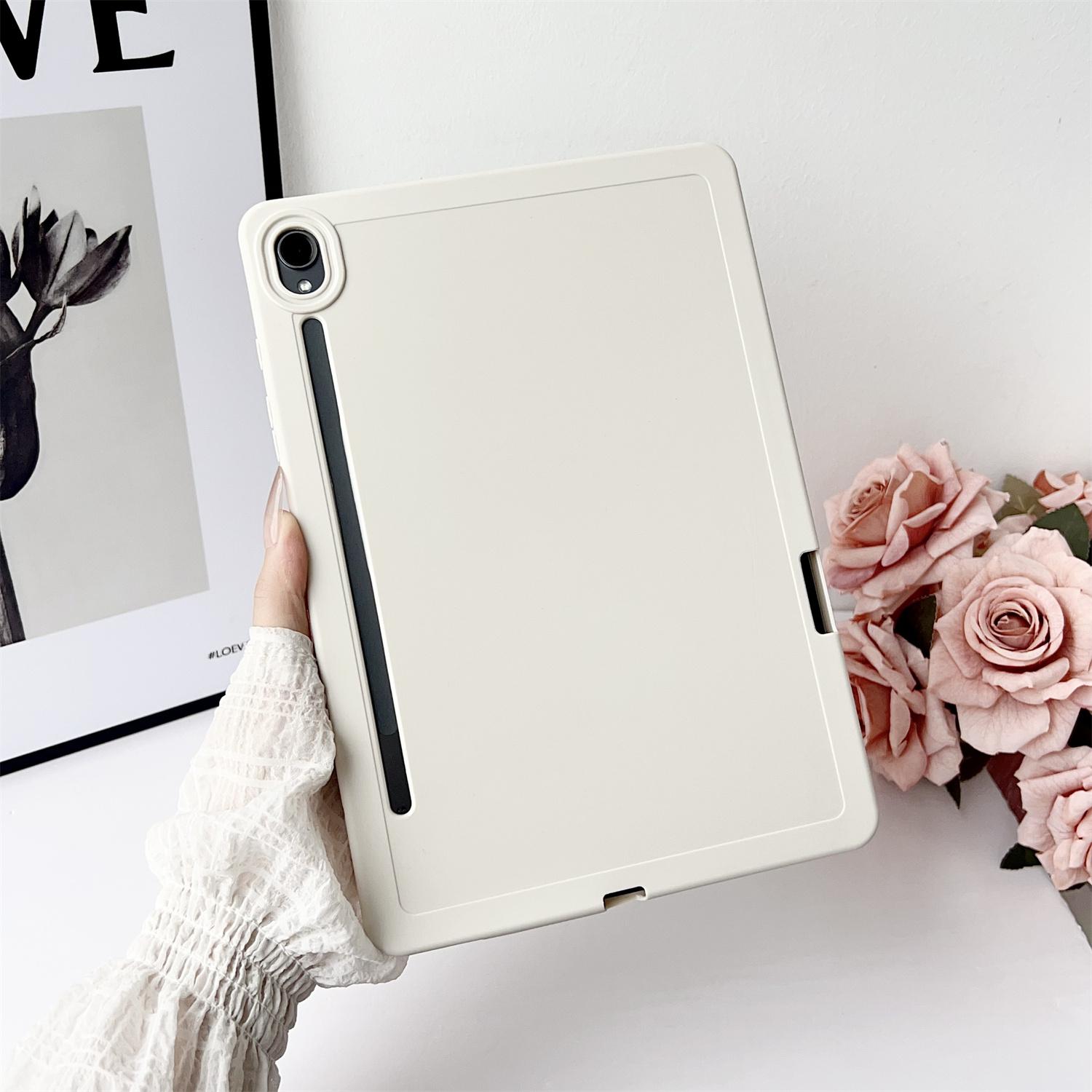 

For Samsung Galaxy Tab S9 Case Solid Color TPU Tablet Cover with Pencil Holder White