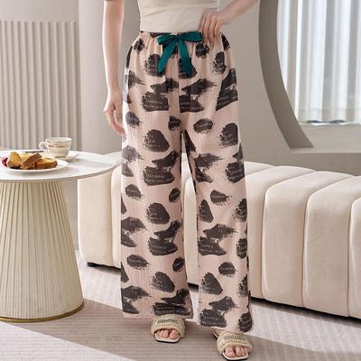 Women's Plus Size Cotton Silk Pajamas - Spring/Summer Lightweight Wide-Leg Pants for Beach, Loose Fit, Can Be Worn Outside