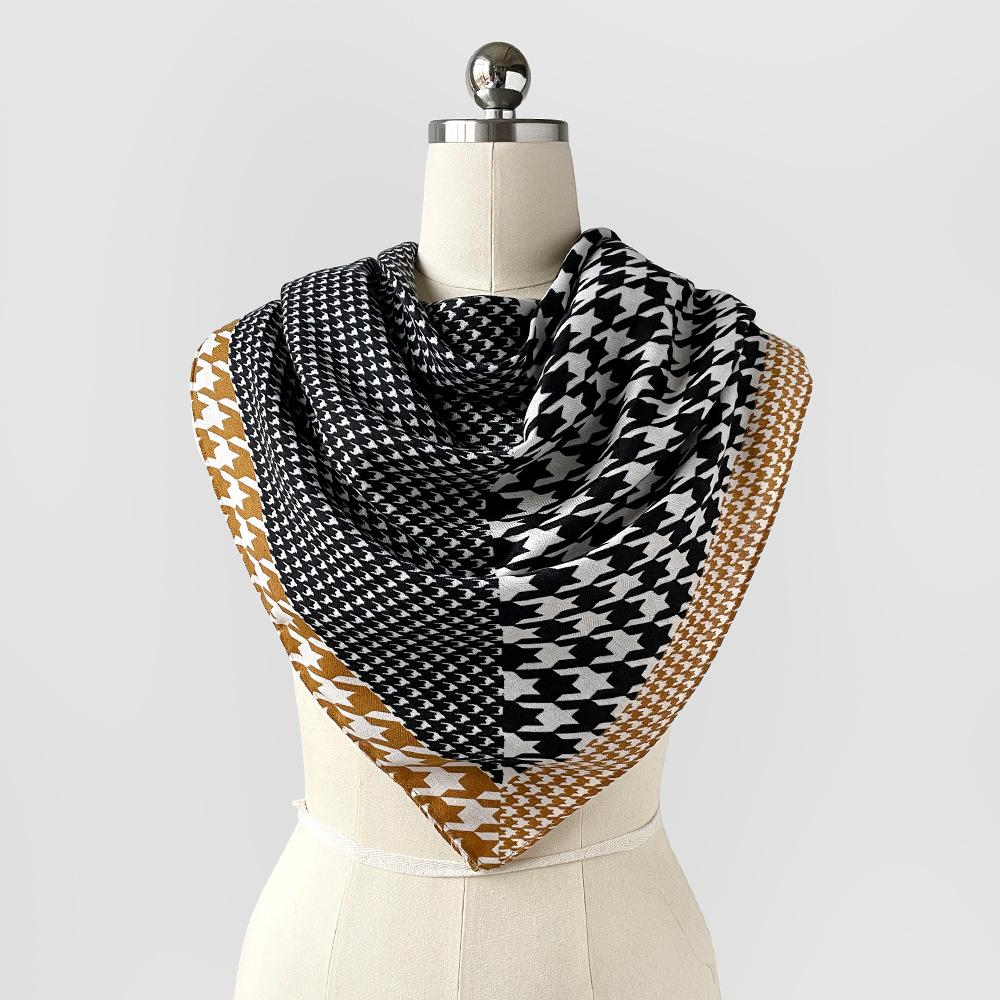 Houndstooth Large Scarf, Shawl, Women’s Headscarf, Herringbone Silk Scarf, Accessory, Scarf