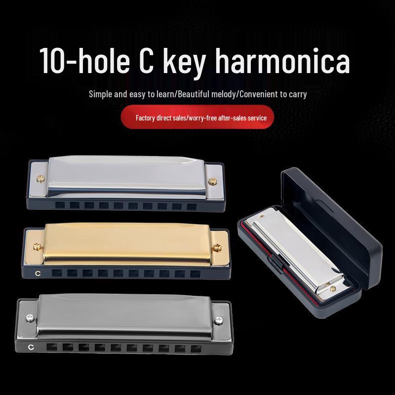 

10-Hole Harmonica for Beginners, C Key Blues, 20 Notes Wind Instrument, Adult Gift
