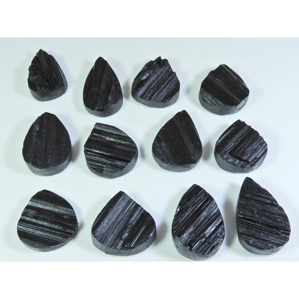 463Cts.Natural Black Tourmaline Pear Shape Cabochon Loose Gemstone 12Pcs Lot C-344