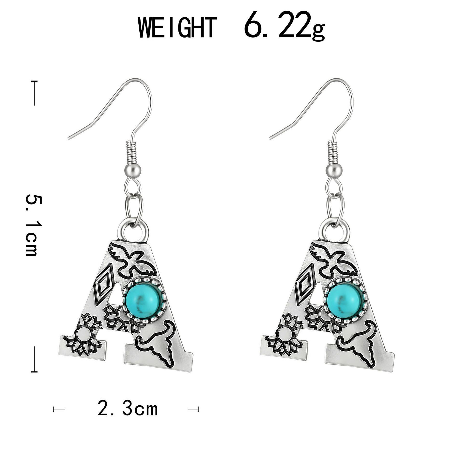 Серьги, Ретро Этнический Стиль Бирюзовый Английский 26 Букв Серьги Серьги