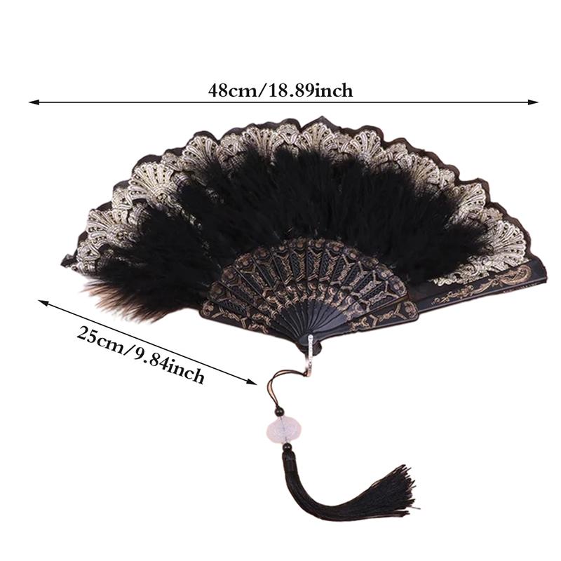 Lolita Feather Folding Fan Sweet Fairy Girl Dark Gothic Court Dance Hand Fan Pendant Photography Props Wedding Party Decor