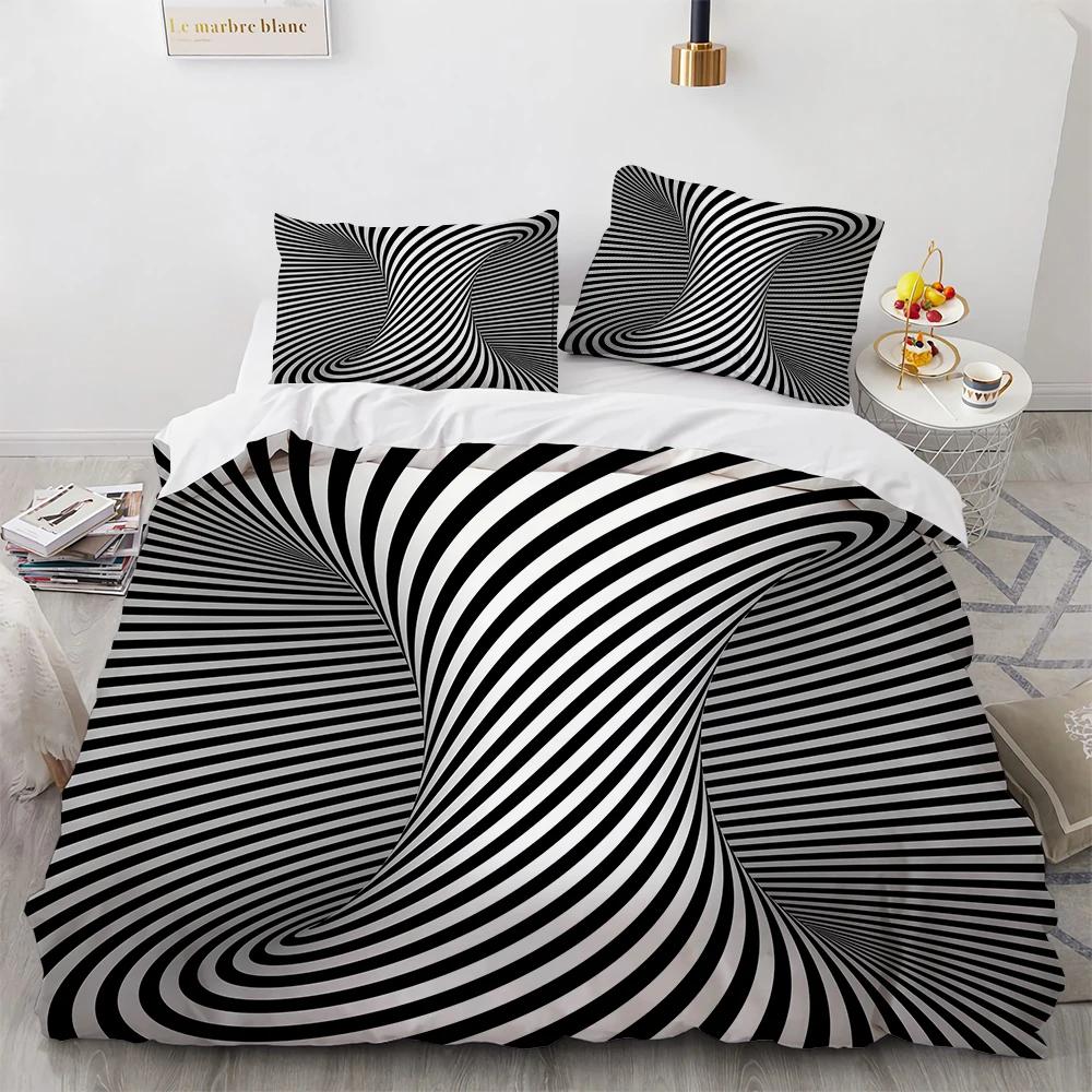 Comforter 3D Stereo Pattern Geometric Black White Bedding Sets Ultra Soft Reversible Stripe Comforter For Men Women