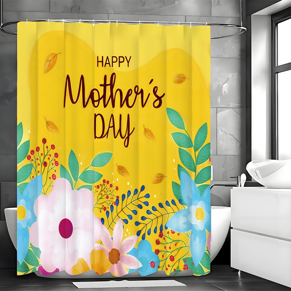 Happy Mother's Day Floral Shower Curtain, Bathroom Decorative Shower Curtain, Waterproof Shower Curtain with Hooks