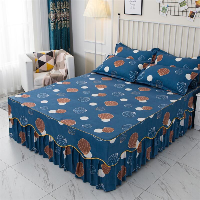 Flower Print Ruffled Bedding Set,Pillowcases Set/Bed Skirt Set,Bed Skirt*1 ,Pillowcases *2 (Size: Twin/Full/Queen/King)