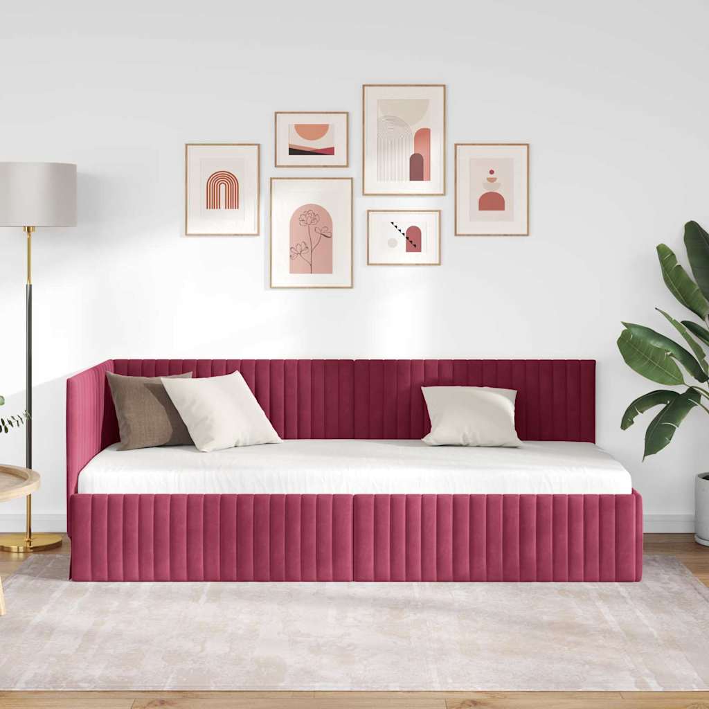 L Shaped Bed Frame with Headboard Burgundy 80 Cm X 200 Cm Velvet