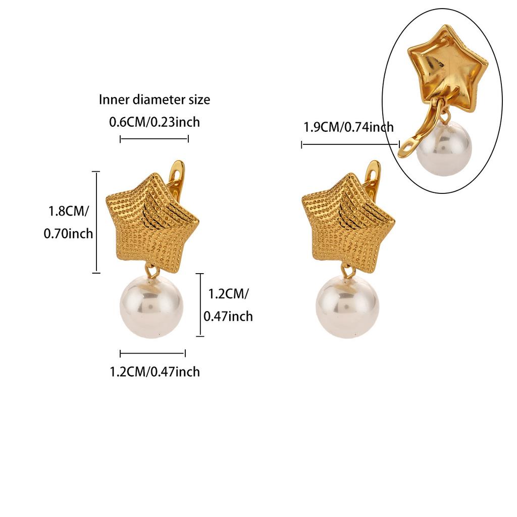Imitation‑Pearl Star‑Pendant Women Earrings, 18K Gold‑Plated Copper Versatile Temperament Ear Jewelry