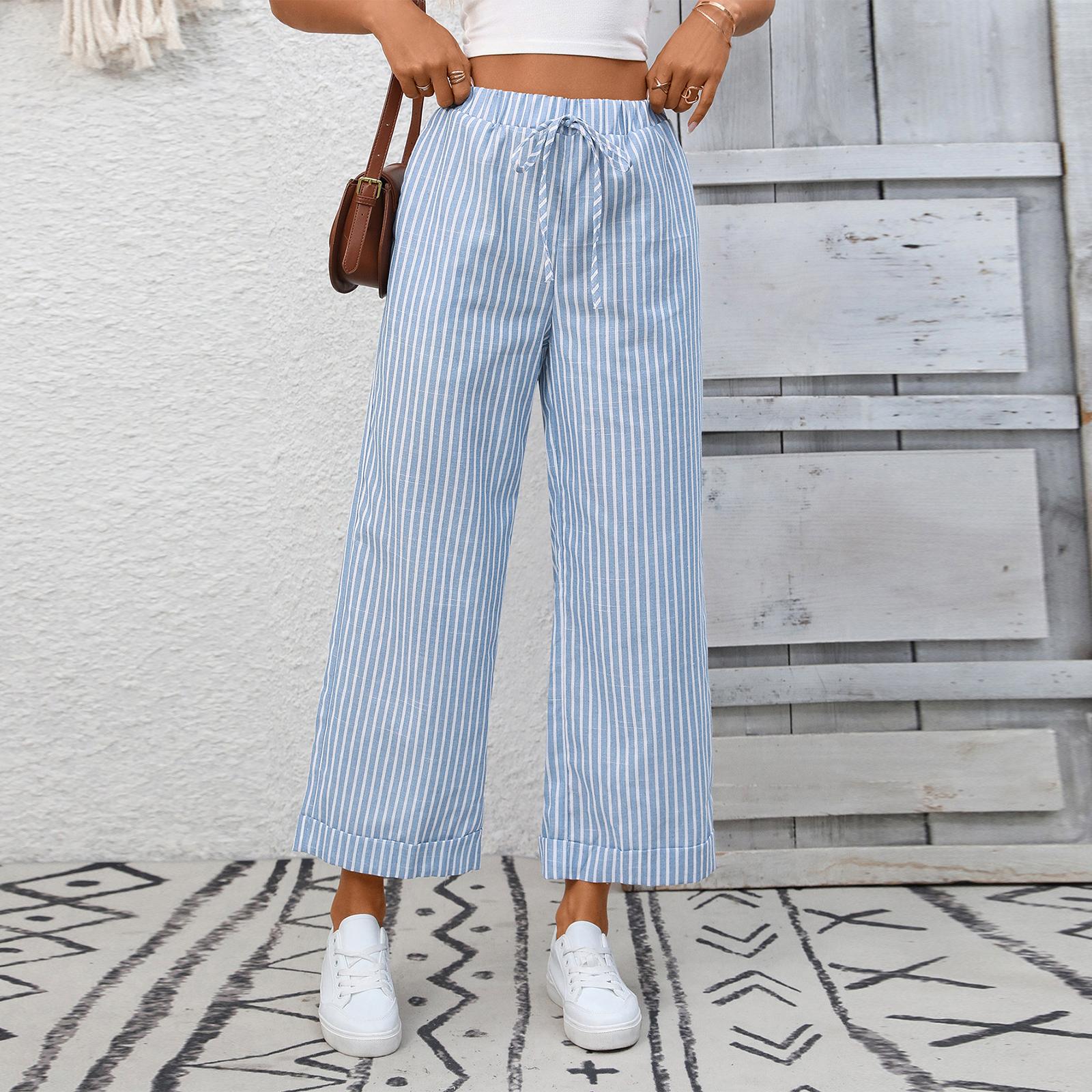 Women s Fashionable Color High Waist Casual Drawstring Loose Wide Leg Pants XL