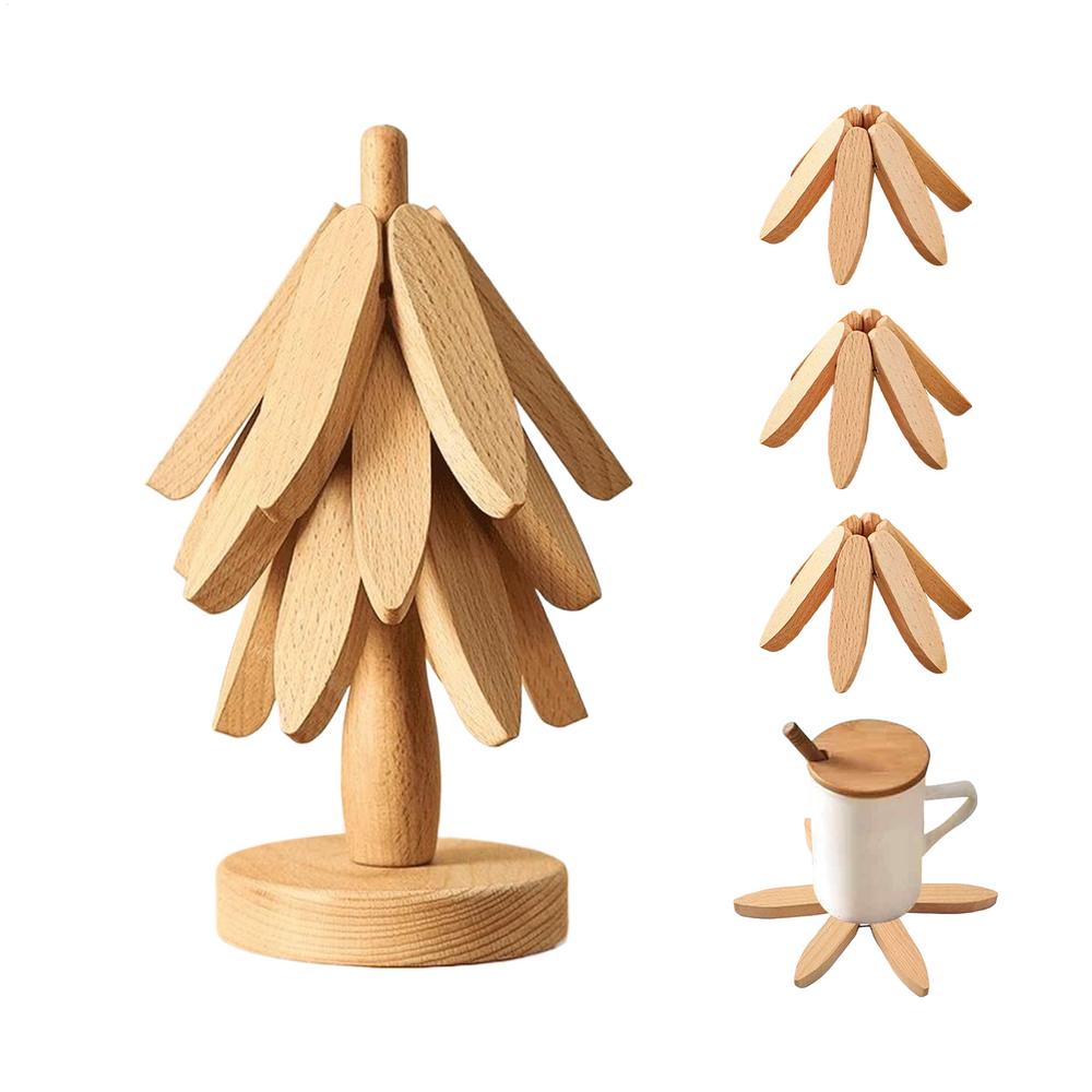 Wooden Tree Trivet Set Heat Resistant Coasters Christmas Decor Christmas Tree Trivets For Hot Dishes For Kitchen Counter Dishes