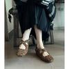French niche leopard print inner height increase single shoes cross buckle square head Mary Jane shoes children's shallow mouth flat ballet shoes