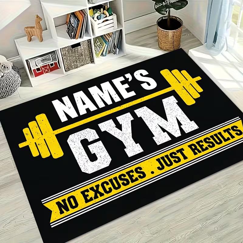 Fitnessstudio "Dies ist meine glückliche Stunde" Hantel-Aufdruck Teppich Weicher rutschfester Heim-Fitnessstudio-Teppich Retro Indoor-Sport-Dekorationsmatte für Schlafzimmer