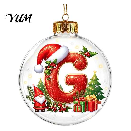 Indoor Outdoor Xmas Hanging Ornaments 26?Letter Acrylic Christmas Ball Ornament, 3D Crystal Style Alphabet Holiday for Home Pendant, Tree