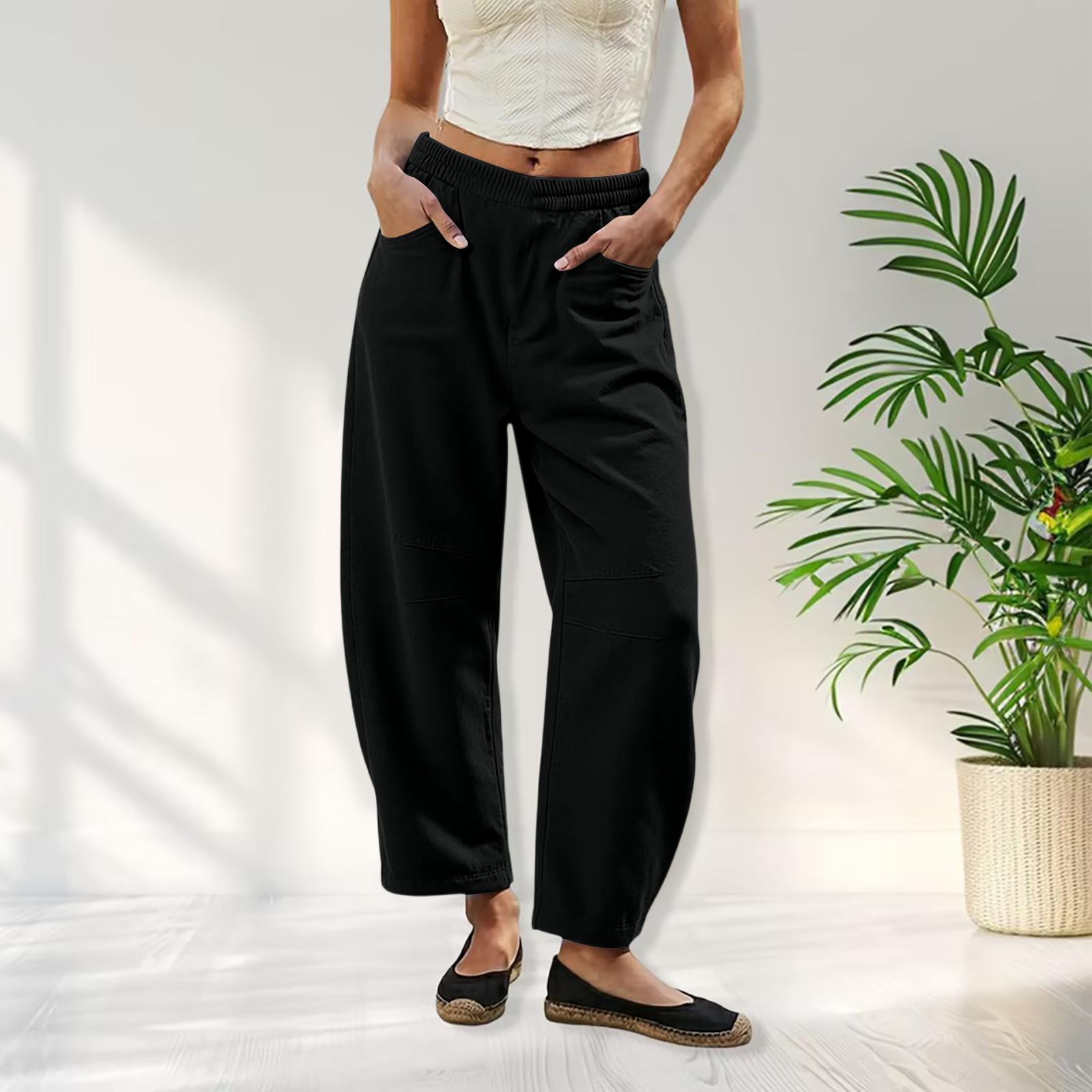 

Ladies Color Casual Fashion Breathable Loose Cotton And Linen Pants L чёрный