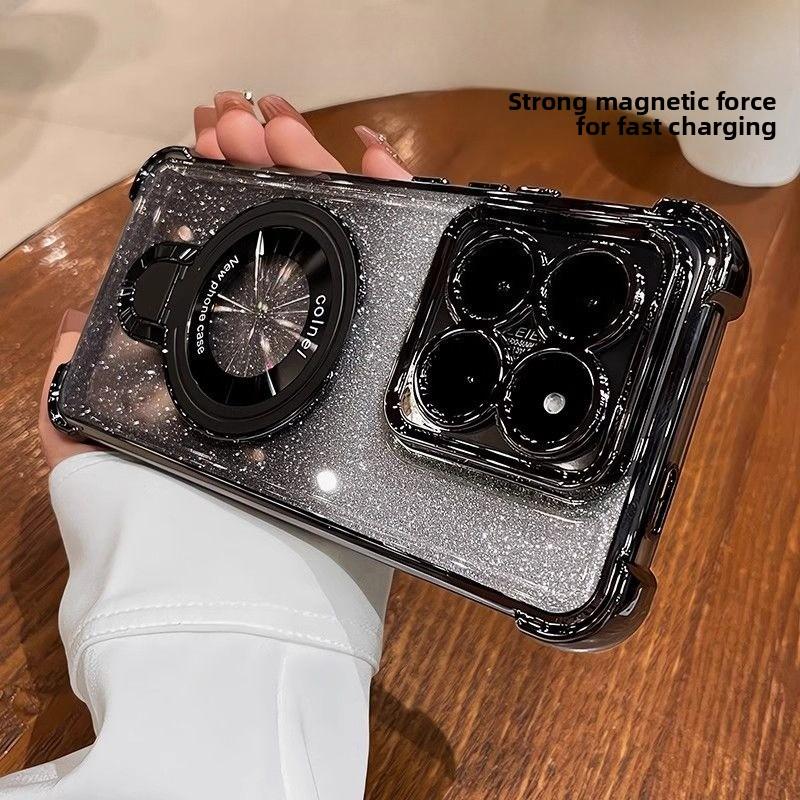 Custodia Lussuosa in Silicone Galvanizzato per Xiaomi 17T Pro 15T Pro 14T con Glitter Degradé Anello Magnetico Supporto Cover Antiurto