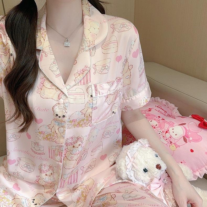 Pajamas Women'S Two-Piece Set Cute And Sweet Bunny Short-Sleeved Trousers Fashionable Versatile Student Dormitory Loungewear