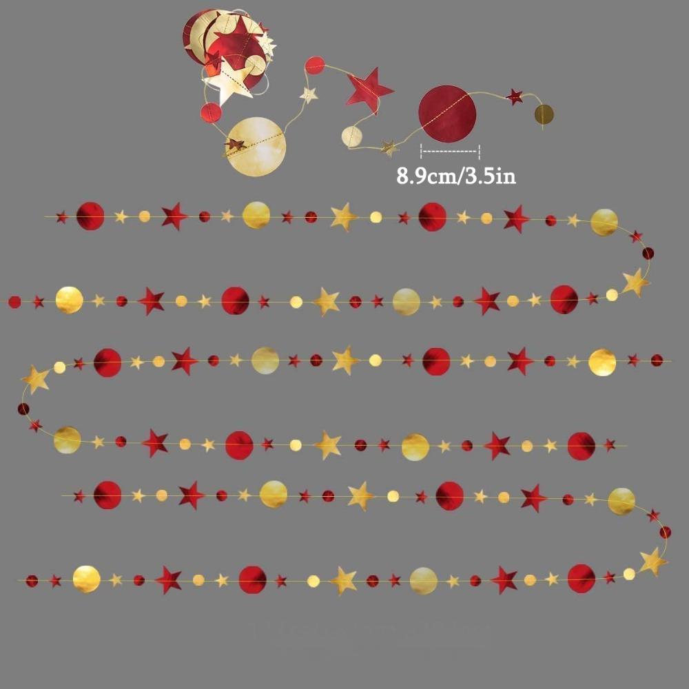 39.37ft Star Party Garlands Red and Golden Star Maroon Garland Valentine's Day Party Decorations Streamer Hanging Backdrop